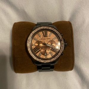 Black Michael Kors Watch with Pink Rhinestones
